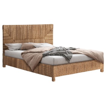 BED THAW FK672 TEAK WOOD FRAME-BANANA LEAF RUSH 180x200cm.