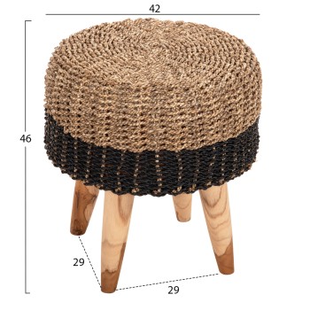STOOL BEAM FK7827 TEAK WOOD AND SEAGRASS RUSH IN NATURAL & BLACK Φ43x45Hcm. STOOL BEAM FK7827 TEAK WOOD AND SEAGRASS RUSH IN NATURAL & BLACK Φ43x45Hcm.