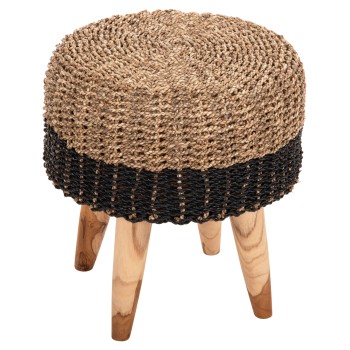 STOOL BEAM FK7827 TEAK WOOD AND SEAGRASS RUSH IN NATURAL & BLACK Φ43x45Hcm.