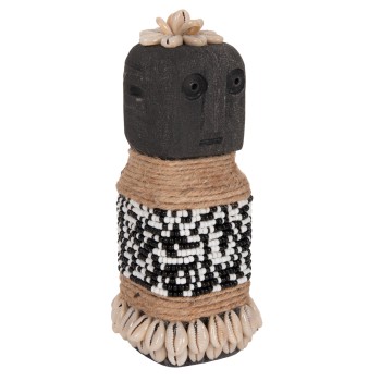 TABLE STATUETTE SUMBA FK4311 MADE OF BLACK PARAS STONE-BEADS-SEAGRASS ROPE 7x7x17Hcm.