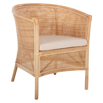 ARMCHAIR APRON FK9818 PERFORATED RATTAN IN NATURAL-WHITE CUSHION--B'RATED 75x70x85Hcm.