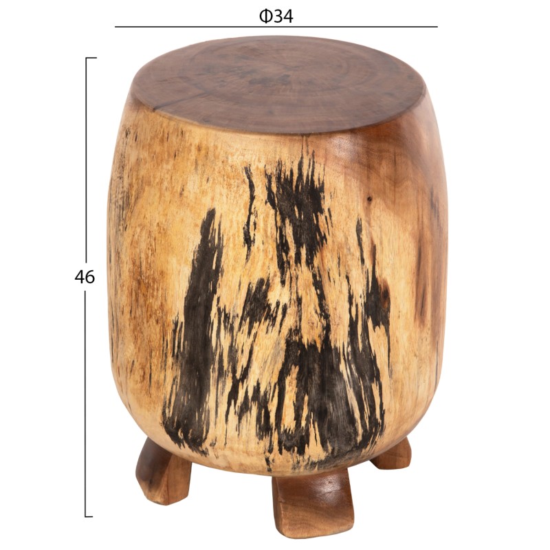 SIDE STOOL BOZZO FK9762 SUAR WOOD IN NATURAL Φ34x46Hcm.