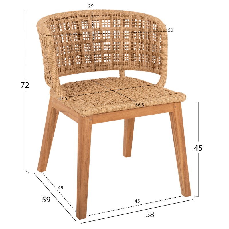 ARMCHAIR INDOORS FARLEY FK9827 TEAK WOOD-SYNTHETIC ROPE-NATURAL COLOR 58x59x72Hcm. ARMCHAIR INDOORS FARLEY FK9827 TEAK WOOD-SYNTHETIC ROPE-NATURAL COLOR 58x59x72Hcm.