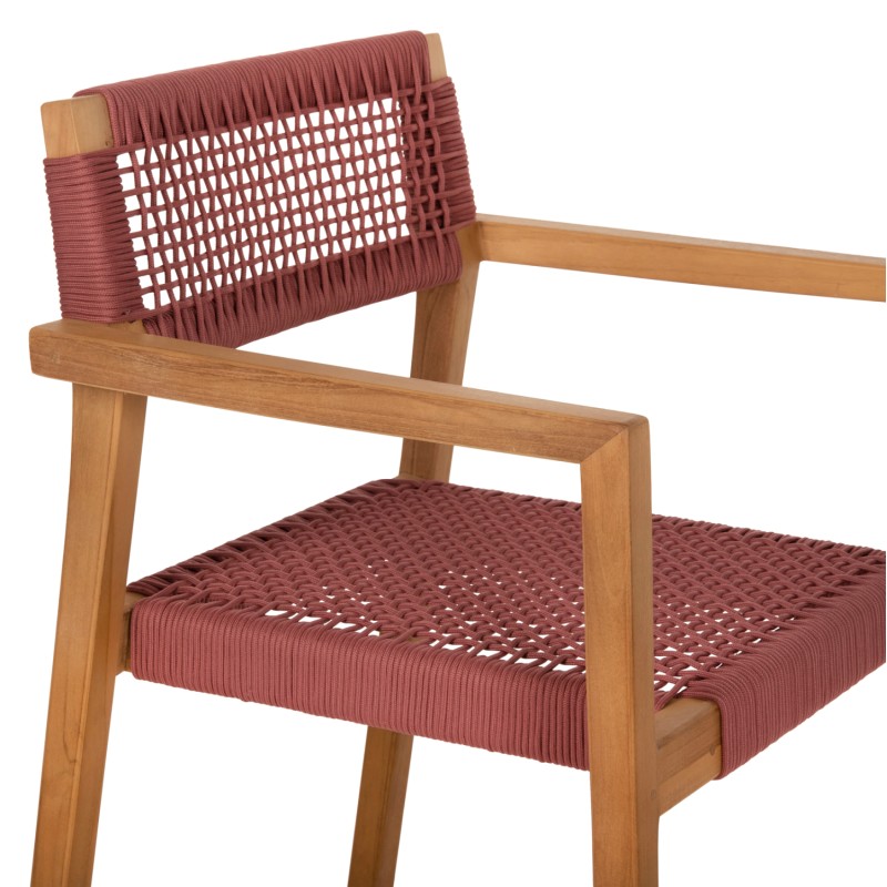 ARMCHAIR CHARLOTTE FK9637.06 TEAK WOOD & PINK ROPE--B'RATED 59x54x83Hcm. ARMCHAIR CHARLOTTE FK9637.06 TEAK WOOD & PINK ROPE--B'RATED 59x54x83Hcm.