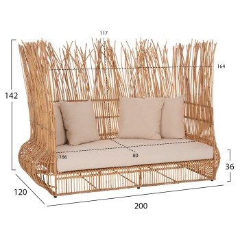 SOFA OUTDOORS ZEPHYR FK5988 RATTAN CANES IN NATURAL-CUSHION SET IN BEIGE 200x120x142Hcm. SOFA OUTDOORS ZEPHYR FK5988 RATTAN CANES IN NATURAL-CUSHION SET IN BEIGE 200x120x142Hcm.