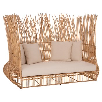 SOFA OUTDOORS ZEPHYR FK5988 RATTAN CANES IN NATURAL-CUSHION SET IN BEIGE 200x120x142Hcm.