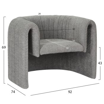 ARMCHAIR RIKER FK9682.01 METAL FRAME-GREY BOUCLE FABRIC 92x74x69Hcm. ARMCHAIR RIKER FK9682.01 METAL FRAME-GREY BOUCLE FABRIC 92x74x69Hcm.