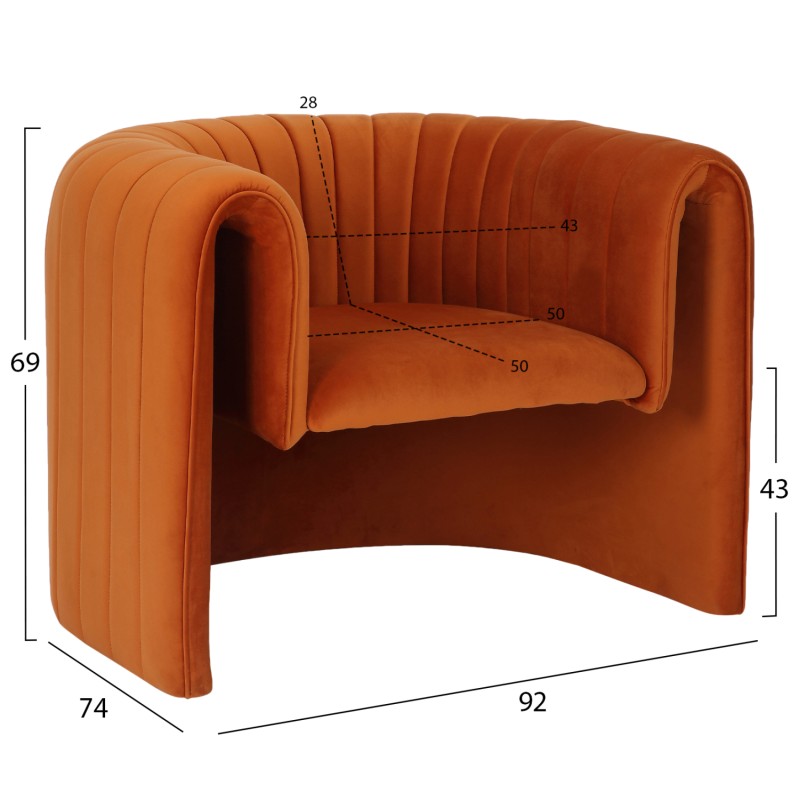 ARMCHAIR RIKER FK9682.05 METAL FRAME-ORANGE VELVET 92x74x69Hcm.
