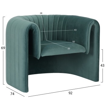ARMCHAIR RIKER FK9682.06 METAL FRAME-MINT VELVET 92x74x69Hcm. ARMCHAIR RIKER FK9682.06 METAL FRAME-MINT VELVET 92x74x69Hcm.