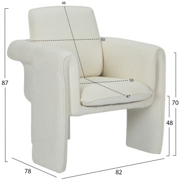 ARMCHAIR CRUSHER FK9681.04 WHITE BOUCLE FABRIC-METAL FRAME 82x78x87Hcm. ARMCHAIR CRUSHER FK9681.04 WHITE BOUCLE FABRIC-METAL FRAME 82x78x87Hcm.