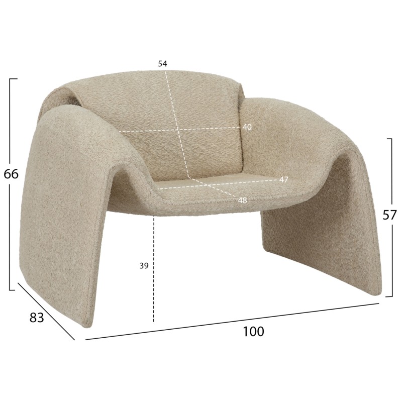 ARMCHAIR LAFORGE FK9679.03 BEIGE BOUCLE FABRIC-METAL FRAME 100x83x66Hcm. ARMCHAIR LAFORGE FK9679.03 BEIGE BOUCLE FABRIC-METAL FRAME 100x83x66Hcm.