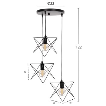 CEILING PENDANT LAMP FK4076 3-LIGHT BLACK METAL Φ23x122Hcm. CEILING PENDANT LAMP FK4076 3-LIGHT BLACK METAL Φ23x122Hcm.