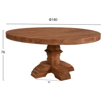 DINING TABLE ROUND PROVENCE FK9642 RECYCLED TEAK WOOD CARVED LEG-8cm.TABLETOP Φ180x76Hcm.