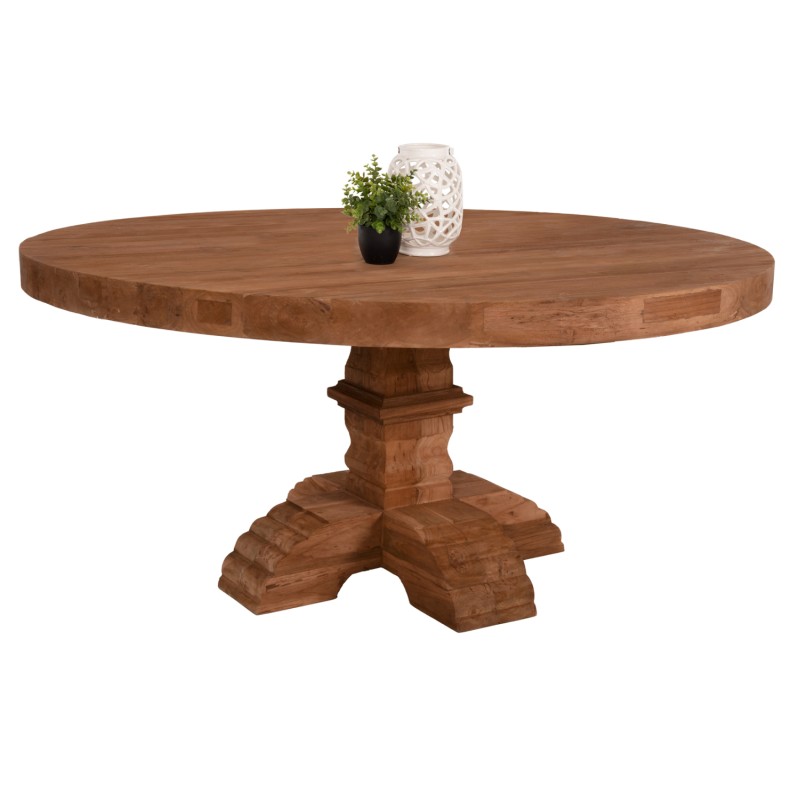 DINING TABLE ROUND PROVENCE FK9642 RECYCLED TEAK WOOD CARVED LEG-8cm.TABLETOP Φ180x76Hcm.