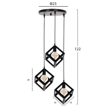 CEILING PENDANT LAMP FK4036 3 CUBES BLACK METAL Φ23x122Hcm. CEILING PENDANT LAMP FK4036 3 CUBES BLACK METAL Φ23x122Hcm.