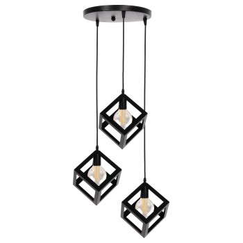 CEILING PENDANT LAMP FK4036 3 CUBES BLACK METAL Φ23x122Hcm.