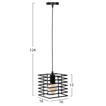 CEILING PENDANT LAMP FK4131 BLACK METAL CAP 16x16x124Hcm. CEILING PENDANT LAMP FK4131 BLACK METAL CAP 16x16x124Hcm.