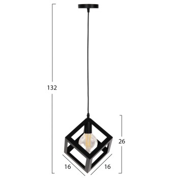 CEILING PENDANT LAMP FK4192 BLACK METAL CUBE 16x16x132Hcm. CEILING PENDANT LAMP FK4192 BLACK METAL CUBE 16x16x132Hcm.