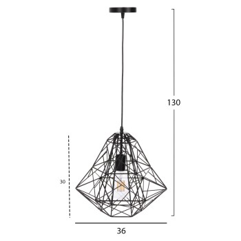 CEILING PENDANT LAMP FK4067 BLACK METAL MESH CAP 36x30x130Hcm. CEILING PENDANT LAMP FK4067 BLACK METAL MESH CAP 36x30x130Hcm.