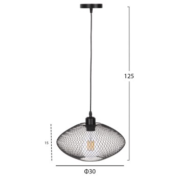 CEILING PENDANT LAMP FK4094 BLACK METAL MESH CAP Φ30x125Hcm. CEILING PENDANT LAMP FK4094 BLACK METAL MESH CAP Φ30x125Hcm.