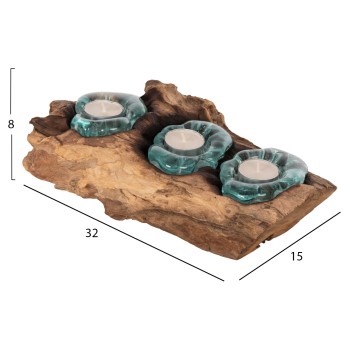 TABLE DECOR ΗΜ4282 CANDLE BASE-3 SPOTS-SOLID TEAK WOOD AND GLASS-NATURAL TABLE DECOR ΗΜ4282 CANDLE BASE-3 SPOTS-SOLID TEAK WOOD AND GLASS-NATURAL