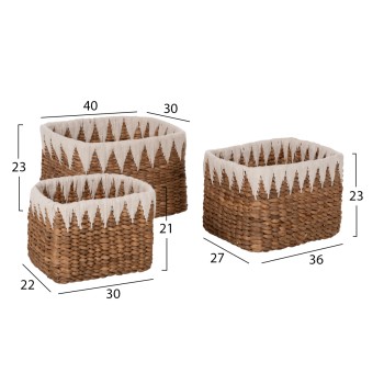 BASKETS SET OF 3 FK4296 SQUARE- BANANA BARK IN NATURAL 40x30x25Hcm.