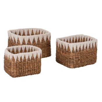 BASKETS SET OF 3 FK4296 SQUARE- BANANA BARK IN NATURAL 40x30x25Hcm.