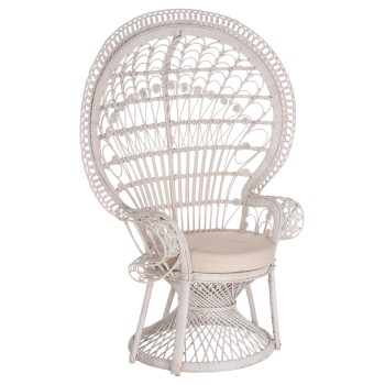 ARMCHAIR ROYAL PEACOCK FK9342.02 RATTAN IN WHITE- CUSHION WHITE 114x72x150Hcm.