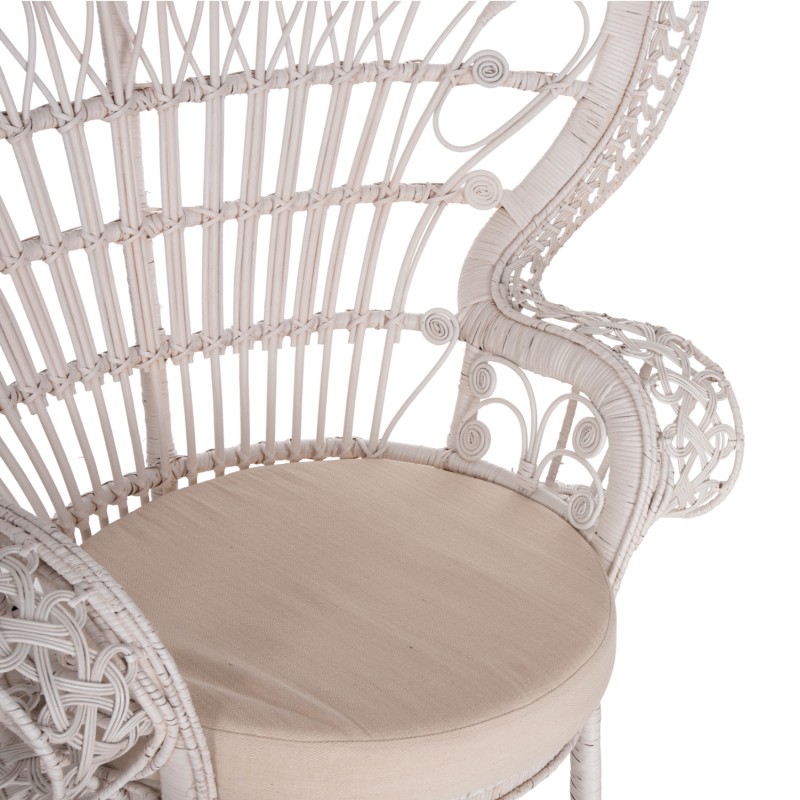 ARMCHAIR ROYAL PEACOCK FK9342.02 RATTAN IN WHITE- CUSHION WHITE 114x72x150Hcm. ARMCHAIR ROYAL PEACOCK FK9342.02 RATTAN IN WHITE- CUSHION WHITE 114x72x150Hcm.