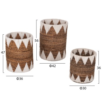 ROUND BASKETS WITHOUT LID 3PCS FK4307 RUSH IN NATURAL-WHITE Φ42x56Hcm.