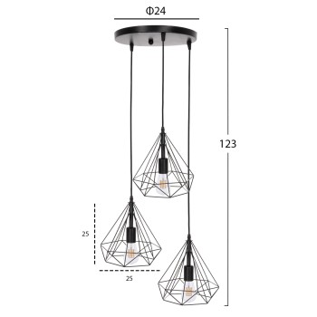 CEILING PENDANT LAMP FK4041 3-LIGHT BLACK METAL 25x22x123Hcm. CEILING PENDANT LAMP FK4041 3-LIGHT BLACK METAL 25x22x123Hcm.
