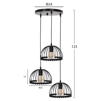 CEILING PENDANT LAMP FK4086 3-LIGHT BLACK METAL CAPS LIKE UMBRELLAS Φ22x123Hcm. CEILING PENDANT LAMP FK4086 3-LIGHT BLACK METAL CAPS LIKE UMBRELLAS Φ22x123Hcm.