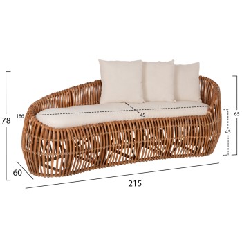 SOFA-LOUNGER LANTRY FK5991 NATURAL RATTAN- WHITE CUSHIONS 215x60x78Hcm. SOFA-LOUNGER LANTRY FK5991 NATURAL RATTAN- WHITE CUSHIONS 215x60x78Hcm.