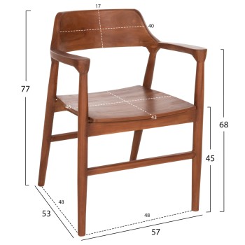 DINING ARMCHAIR NIONI FK9476.01 TEAK WOOD IN WALNUT COLOR 57x53x77Hcm.
