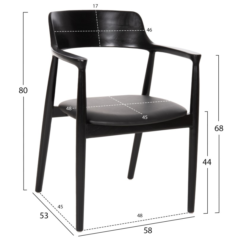 DINING ARMCHAIR KINGSLEY FK9634.02 MAHOGANY WOOD-BLACK VINYL 58x53x80Hcm. DINING ARMCHAIR KINGSLEY FK9634.02 MAHOGANY WOOD-BLACK VINYL 58x53x80Hcm.