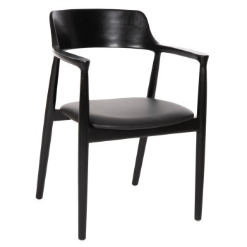 DINING ARMCHAIR KINGSLEY FK9634.02 MAHOGANY WOOD-BLACK VINYL 58x53x80Hcm.