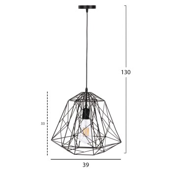 CEILING PENDANT LAMP FK4066 BLACK METAL DIAMOND-LIKE "CAGE" CAP 39x34x130Hcm. CEILING PENDANT LAMP FK4066 BLACK METAL DIAMOND-LIKE "CAGE" CAP 39x34x130Hcm.