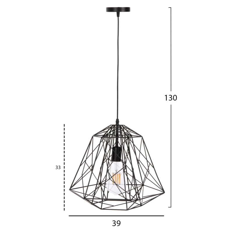 CEILING PENDANT LAMP FK4066 BLACK METAL DIAMOND-LIKE "CAGE" CAP 39x34x130Hcm. CEILING PENDANT LAMP FK4066 BLACK METAL DIAMOND-LIKE "CAGE" CAP 39x34x130Hcm.