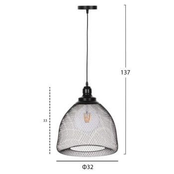 CEILING PENDANT LAMP FK4100 BLACK METAL MESH BEL-SHAPED CAP Φ32x137Hcm. CEILING PENDANT LAMP FK4100 BLACK METAL MESH BEL-SHAPED CAP Φ32x137Hcm.