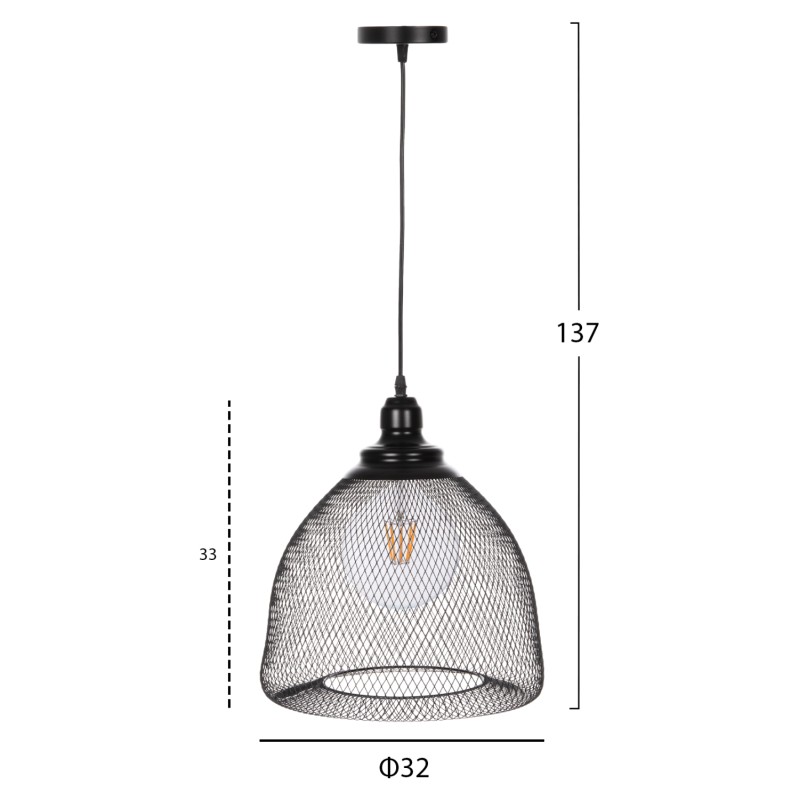 CEILING PENDANT LAMP FK4100 BLACK METAL MESH BEL-SHAPED CAP Φ32x137Hcm. CEILING PENDANT LAMP FK4100 BLACK METAL MESH BEL-SHAPED CAP Φ32x137Hcm.