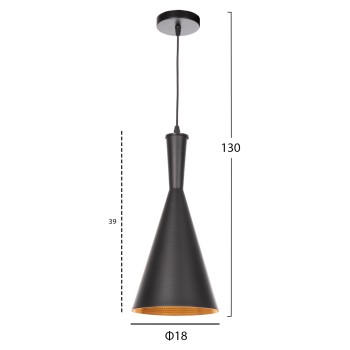 CEILING PENDANT LAMP FK4134 BLACK ALUMINUM CAP Φ18x130Hcm. CEILING PENDANT LAMP FK4134 BLACK ALUMINUM CAP Φ18x130Hcm.