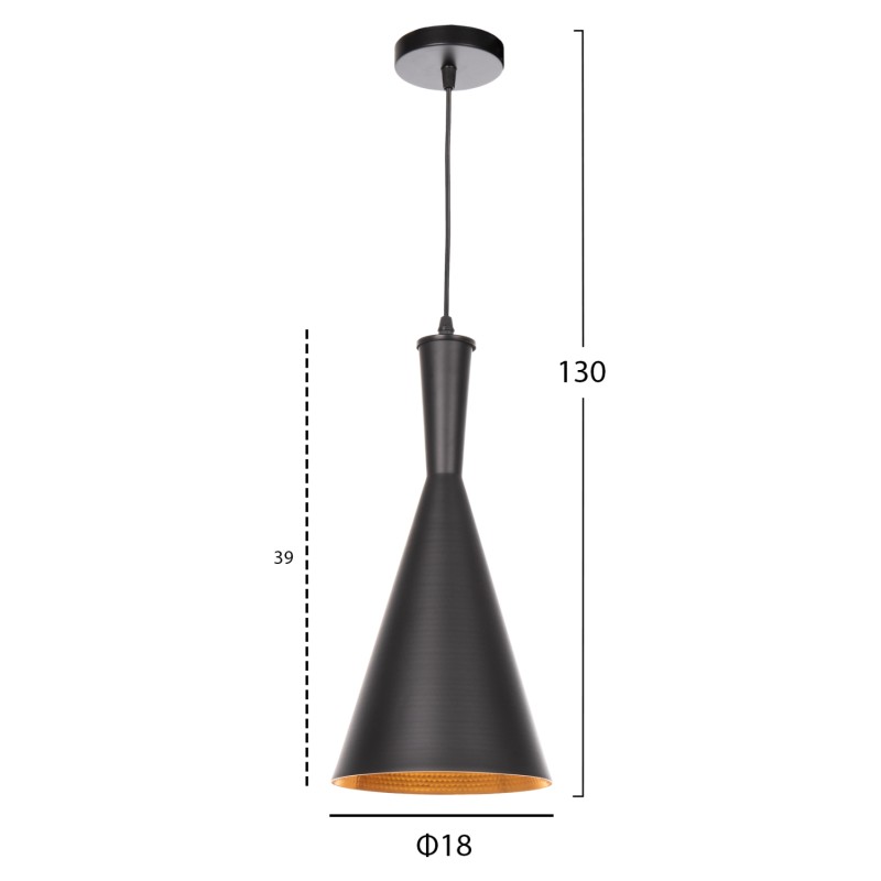 CEILING PENDANT LAMP FK4134 BLACK ALUMINUM CAP Φ18x130Hcm. CEILING PENDANT LAMP FK4134 BLACK ALUMINUM CAP Φ18x130Hcm.