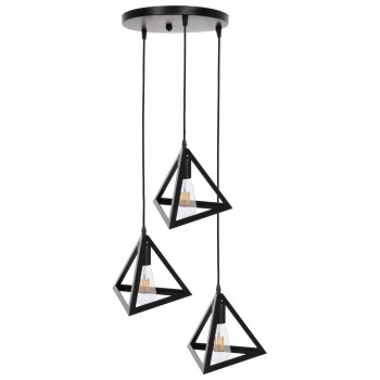 CEILING PENDANT LAMP FK4182 3 BLACK METAL CAPS PYRAMID Φ23x124Hcm.