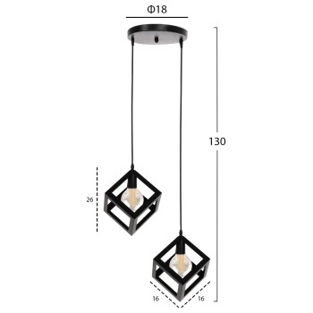 CEILING PENDANT LAMP FK4035 2 CUBES BLACK METAL Φ18x130Hcm.