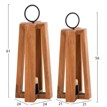 LANTERNS FOR CANDLES WITH RING HANDLES FK4276 TEAK WOOD IN NATURAL 24x24x50-61H cm. LANTERNS FOR CANDLES WITH RING HANDLES FK4276 TEAK WOOD IN NATURAL 24x24x50-61H cm.