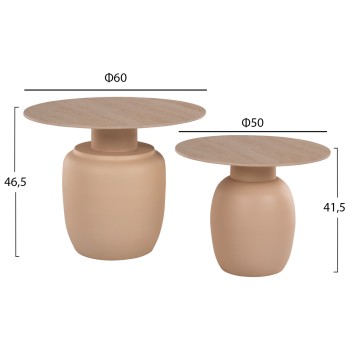 SIDE TABLES 2PCS FEREN FK9664 METAL IN IVORY-CERAMIC TOP Φ60 &Φ50cm.