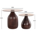 SIDE TABLES 2PCS CHANG FK9668 MANGO WOOD IN BROWN-GLASS TOP Φ55x49,5H & Φ40x36,5H cm.