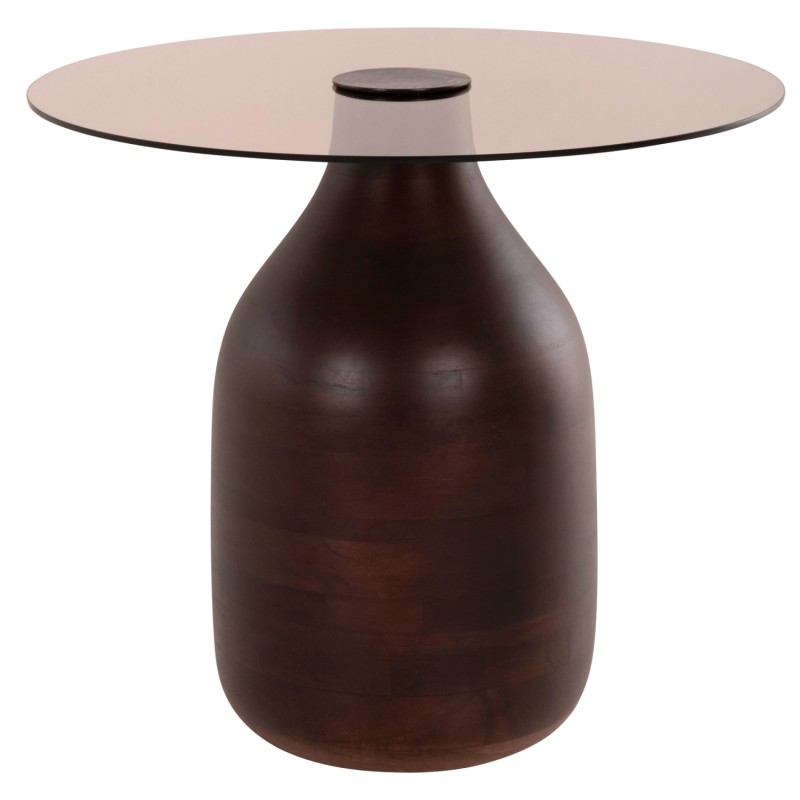 SIDE TABLES 2PCS CHANG FK9668 MANGO WOOD IN BROWN-GLASS TOP Φ55x49,5H & Φ40x36,5H cm.