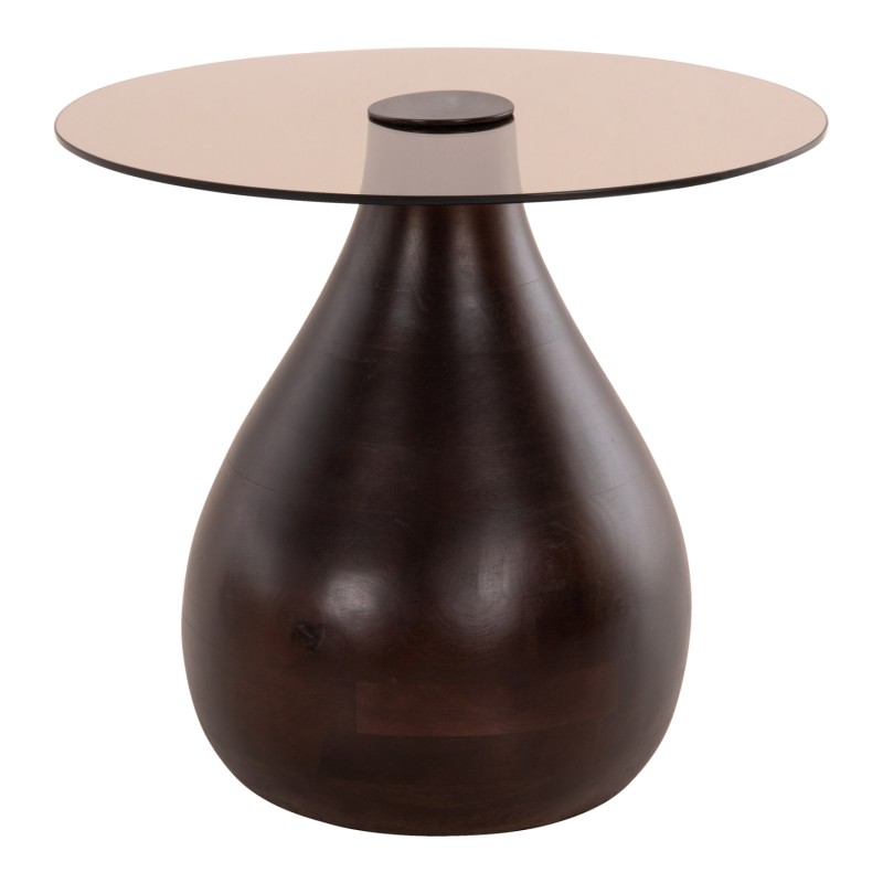 SIDE TABLES 2PCS CHANG FK9668 MANGO WOOD IN BROWN-GLASS TOP Φ55x49,5H & Φ40x36,5H cm.