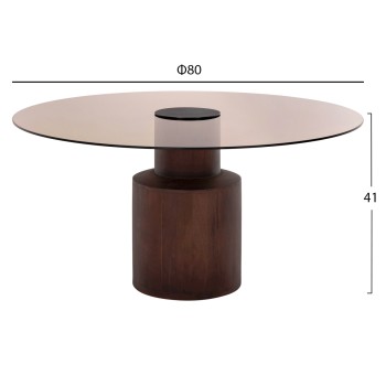 COFFEE TABLE SUNNET FK9670 MANGO WOOD IN BROWN-GLASS TOP Φ80x41Hcm. COFFEE TABLE SUNNET FK9670 MANGO WOOD IN BROWN-GLASS TOP Φ80x41Hcm.
